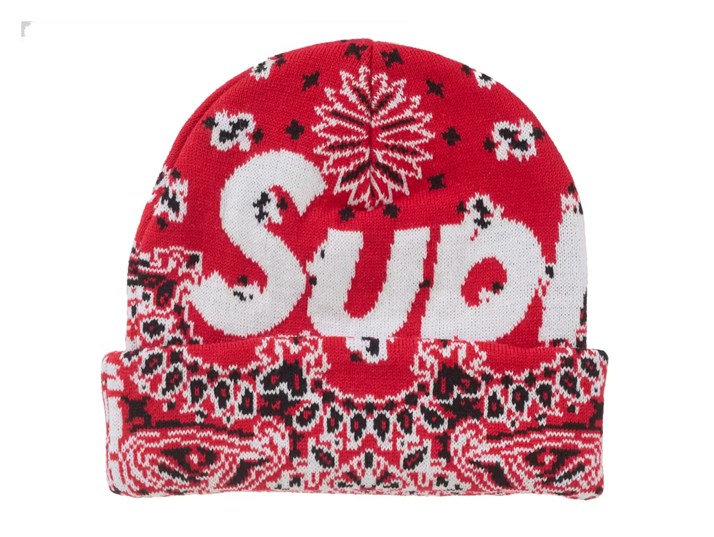 Supreme Bandana Big Logo Beanie - Red