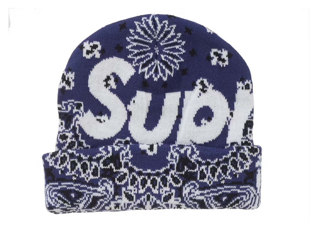 Supreme Bandana Big Logo Beanie - Navy Blue